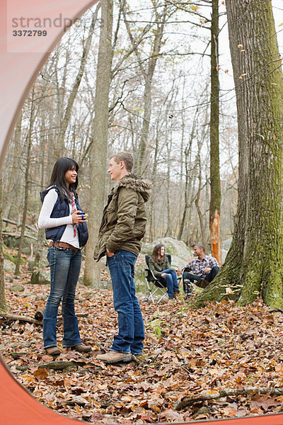 Blick aus dem Zelt der Freunde im Wald