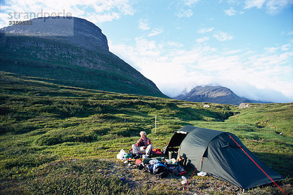 Zelt in eine Berglandschaft  Schweden.