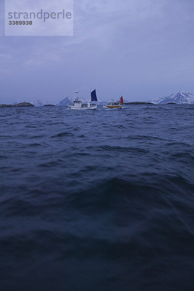 Fischerboote in der Dämmerung  Norwegen.