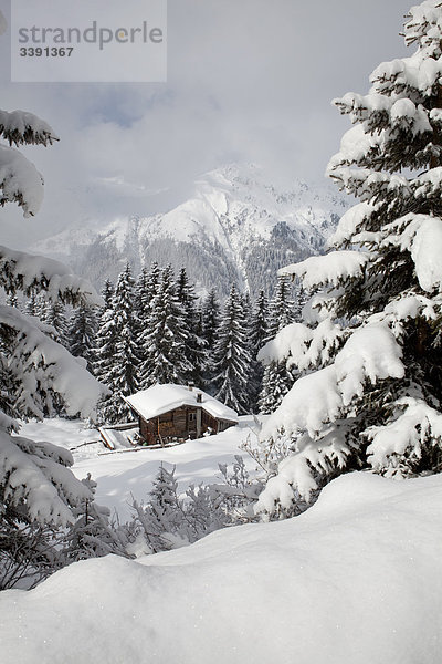 Hütte in einer Winterlandschaft  Erhöhte Ansicht