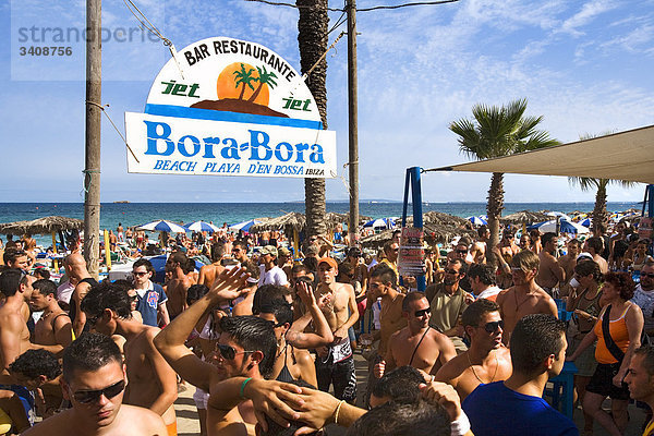 Strandbar Bora-Bora  Platja den Bossa  Ibiza  Spanien  Erhöhte Ansicht
