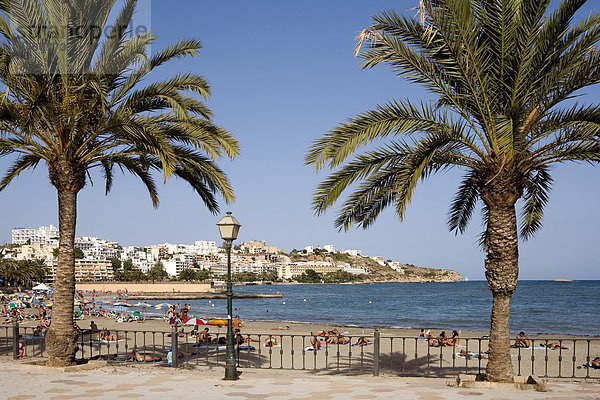 Uferpromenade und Strand von Ses Figueretes  Ibiza  Spanien