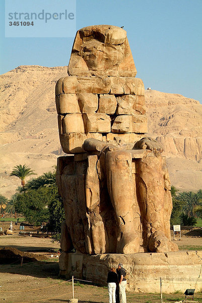 Touristen vor einem Memnonkoloss  Luxor  Ägypten