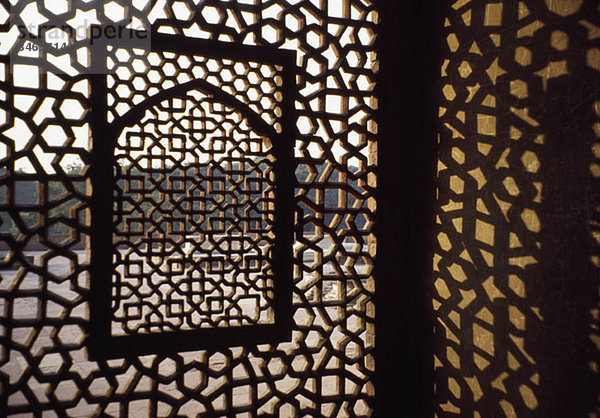 Detail of an ornate window  Humayan's Tomb  Delhi  India