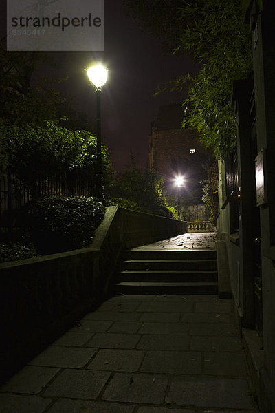 Von Straßenlaternen beleuchtete Treppen  Montmartre  Paris  Frankreich