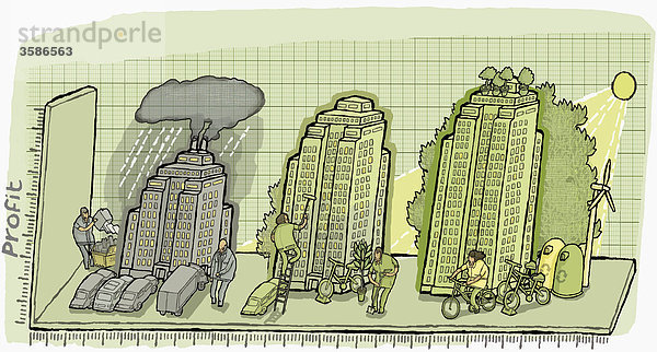 Gebäude auf einem Diagramm
