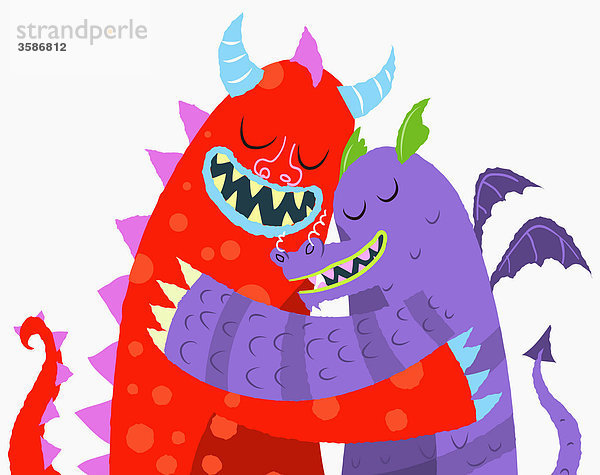 Zwei Monster umarmen sich