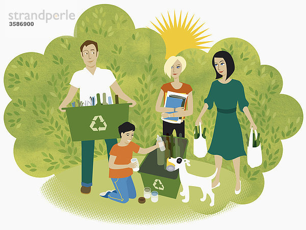 Familie mit Recycling-Produkten