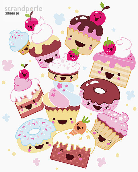 Cupcakes  Muffins und Donuts mit Gesichtern