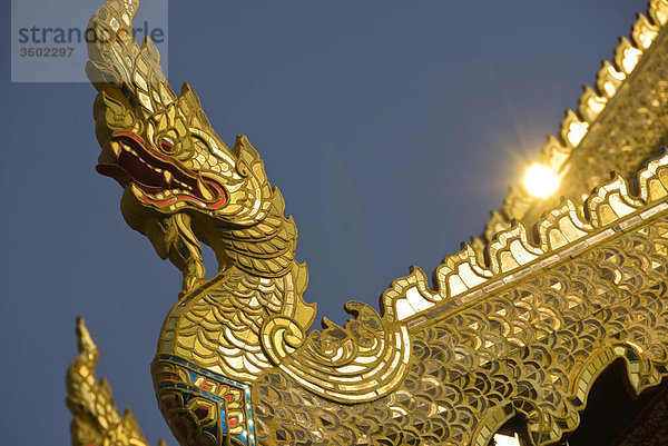Drachenfigur am Dachgiebel des Tempels Wat Phra Singh  Chiang Mai  Thailand  Detail