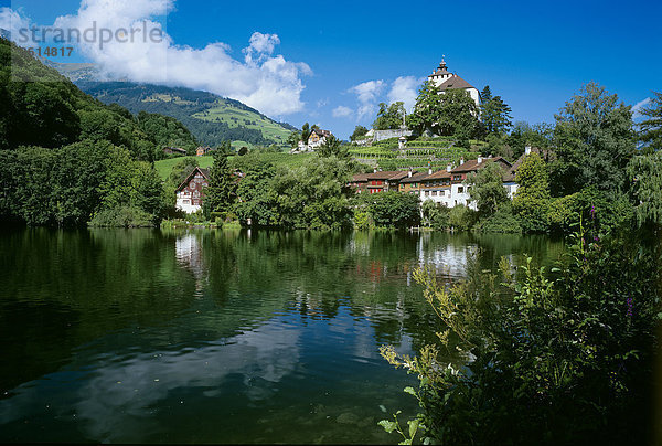Landschaftlich schön landschaftlich reizvoll Wasser Palast Schloß Schlösser Teich Reise See Schweiz Tourismus Weinberg Werdenberg