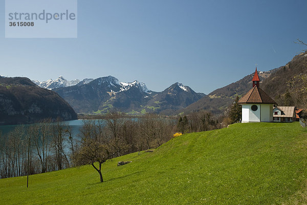 Himmel Landschaft Alpen Kultur Gegenstand Kapelle Bergsee Schweiz Walensee