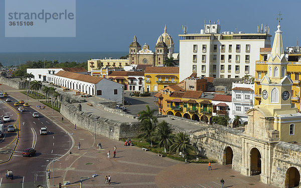 Ansicht  Old Town  Puerta del Reloj  kolonialen Quartal  Cartagena  Abteilung Bolivar  Kolumbien  Südamerika
