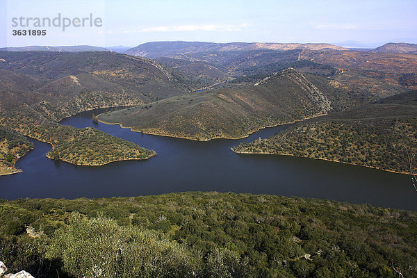 Blick vom Castello Monfrague auf den Rio Tajo  Nationalpark Monfrague  Exdremadura  Spanien  Europa