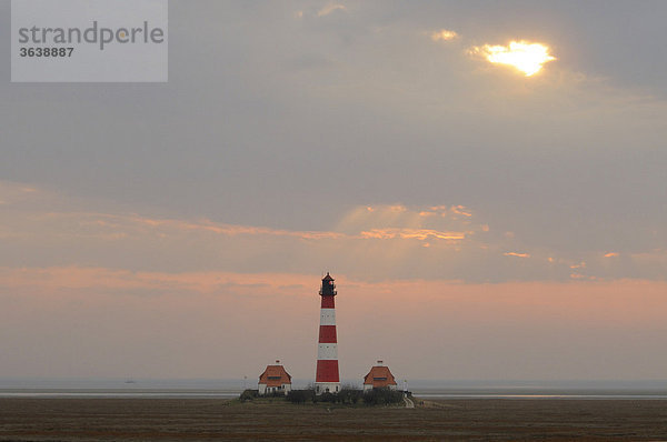 Westerhever lighthouse at sunset  Schleswig-Holstein  Germany  Europe