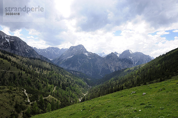 Blick vom Plumsjoch auf das Karwendelgebirge  Rißbachtal  Tirol  Österreich  Europa