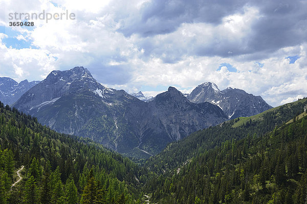 Blick vom Plumsjoch auf das Karwendelgebirge  Rissbachtal  Tirol  Österreich  Europa