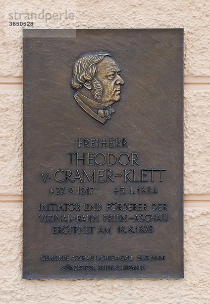 Gedenktafel Freiherr Theodor von Cramer-Klett  Günzkofer  Prien  Chiemsee  Bayern  Deutschland  Europa