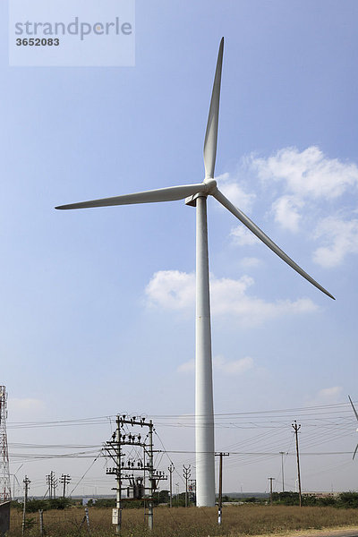 Windpark  Windrad nahe Udumalaipettai  Tamil Nadu  Tamilnadu  Südindien  Indien  Südasien  Asien