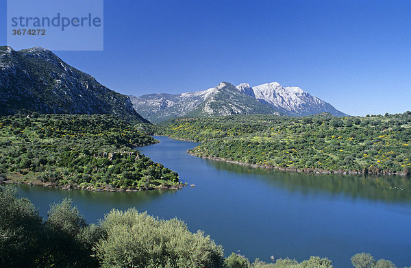 Lago del Cedrino und dahinter das Supramonte Gebirge Sardinien Italien