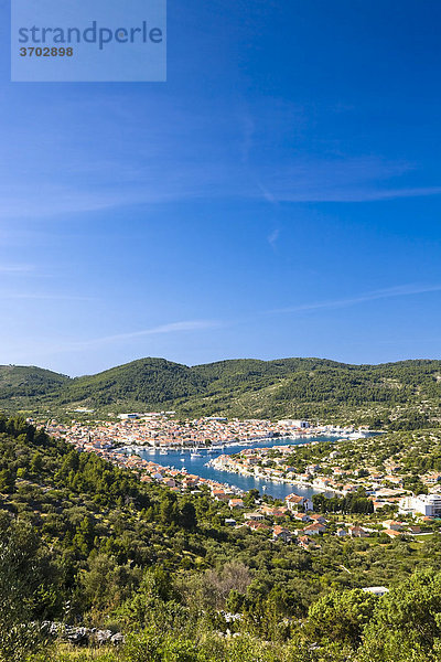 View of Vela Luka  Korcula island  Dubrovnik Neretva  Dalmatia  Croatia  Europe