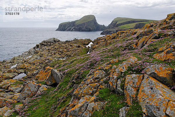 Blick auf Sheep's Rock von Buness  South Haven  von Fair Isle  Shetlands  Schottland  Großbritannien  Europa