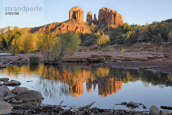 Cathedral Rock spiegelt sich im Oak Creek  Sedona  Red Rock Country  Arizona  USA