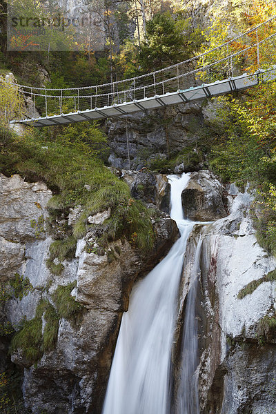 Hängebrücke am Tschaukofall  Tschauko-Wasserfall  Tscheppaschlucht  Loibltal  Karawanken  Kärnten  Österreich  Europa