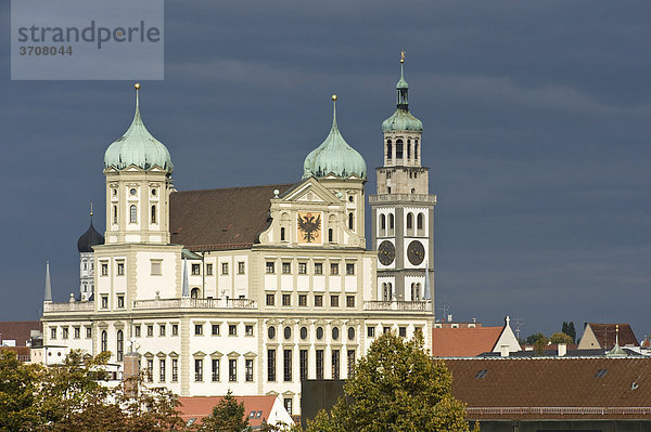 Augsburger Rathaus und Perlachturm  Augsburg  Schwaben  Bayern  Deutschland  Europa