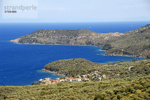 Kleines Fischerdorf an Küste mit vielen Buchten  Olivenhaine  Skala Sikaminea  Insel Lesbos  Ägäis  Griechenland  Europa