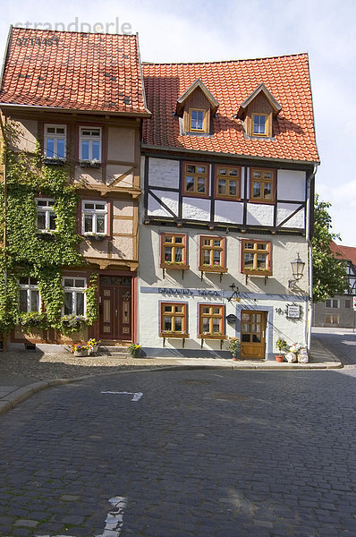 Quedlinburg am Harz Sachsen-Anhalt Deutschland Schlossberg Fachwerkhäuser