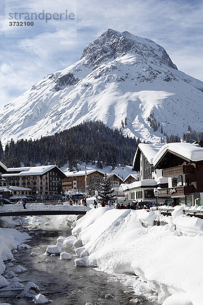 Lecht  village and river  with Omeshorn mountain  Vorarlberg  Austria