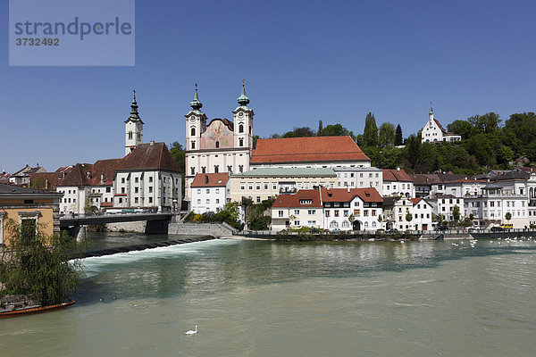 St. Michael Church  Steyr River joining Enns River  Steyr  Upper Austria  Austria  Europe