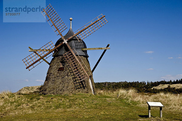 Alte  mit Heidekraut verkleidete Windmühle  Jütland  Dänemark