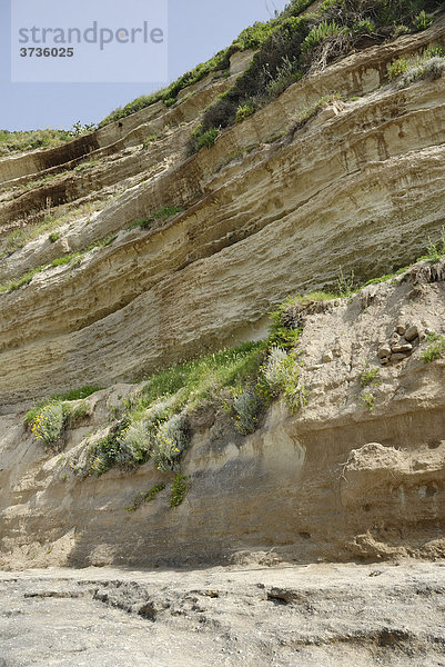 Ausgewitterte Bimsstein Felsklippe am Tyrrhenischen Meer  Kalabrien  Süditalien  Italien  Europa