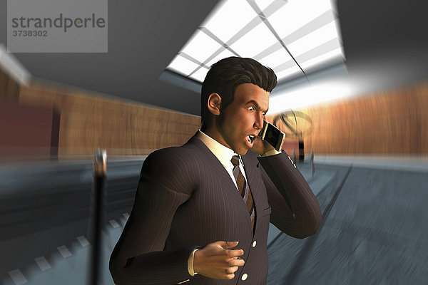 Businessman schaut beim Telefonieren schockiert