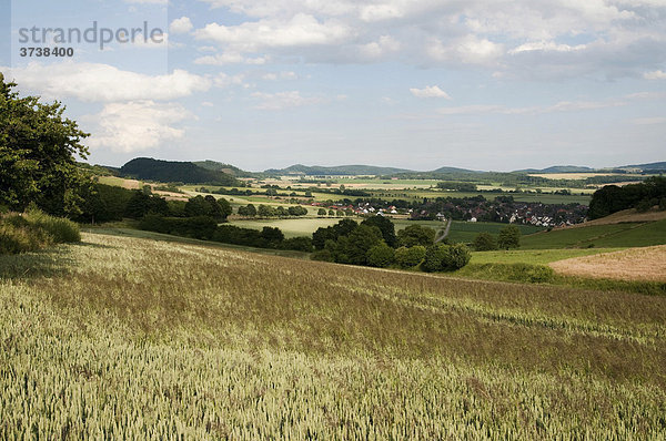 Landschaft mit Dorf  Naturpark Solling-Vogler  Weserbergland  Niedersachsen  Deutschland