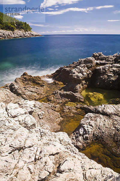 Langzeitbelichtung Küstenlandschaft  Insel Mljet  Dubrovnik-Neretva  Dalmatien  Kroatien  Europa