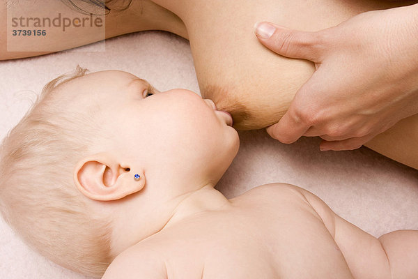 Säugendes Baby  7 Monate alt  mit Mutter