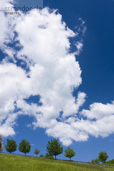 Frühlingslandschaft in Sidonie mit Wolkenformation  Bile Karpaty  Naturschutzgebiet Weiße Karpaten  Zlin-Distrikt  Mähren  Tschechische Republik  Europa