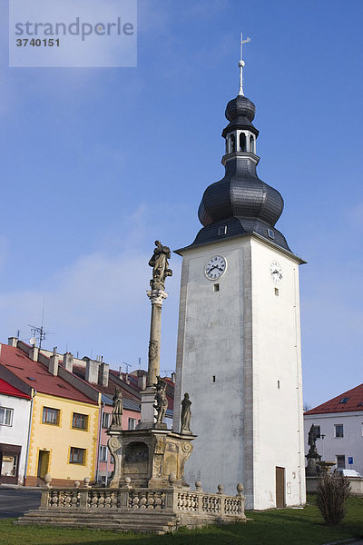 Square with tower in Potstat  Moravia  Czech Republic  Europe