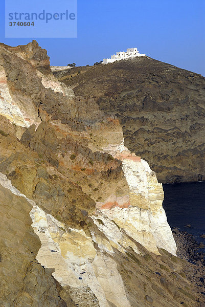 Vulkangestein Schichtungen am Kap Akrotiri  Santorin  Santorini  Kykladen  Griechenland  Europa