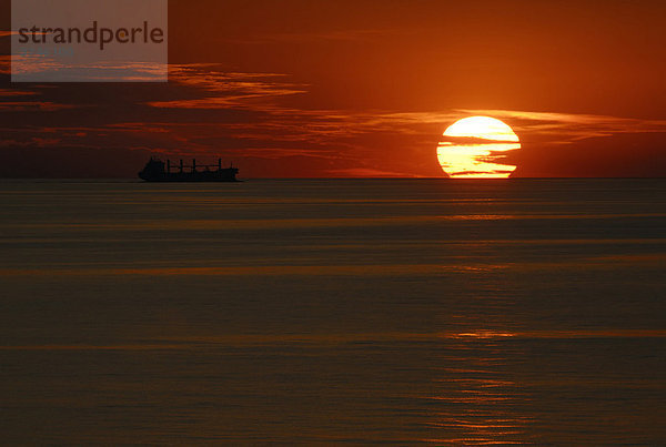 Tanker fährt auf der Ostsee vor dem Sonnenuntergang  Schweden  Europa