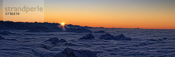 Blick vom Säntisgipfel auf die Glarner und Berner Alpen  Kanton Appenzell  Schweiz  Europa