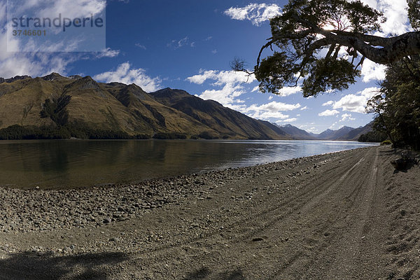 Steinstrand am North Mavora Lake  Mossburn  Southland  Südinsel  Neuseeland