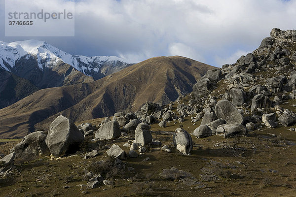 Atemberaubende graue Felslandschaft  Castle Hill Village  Arthur Paß  Canterbury  Südinsel  Neuseeland