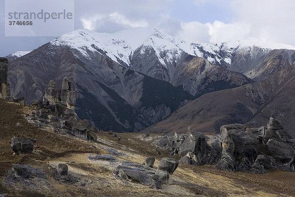 Graue Felslandschaft  Castle Hill Village  Arthur Paß  Canterbury  Südinsel  Neuseeland