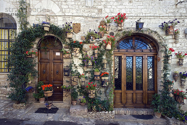 Facade of a house  Assisi  Umbria  Italy  Europe