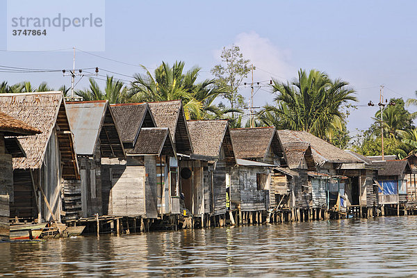 Pfahlbauten  Dorf am Ufer des Sungai Barito bei Banjarmasin  Süd-Kalimantan  Borneo  Indonesien  Südostasien