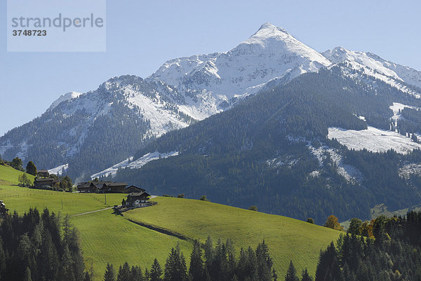 Herbstliche Berglandschaft mit verschneitem Berggipfel des Hoher Galtenberg  Alpbach  Tirol  Österreich  Europa
